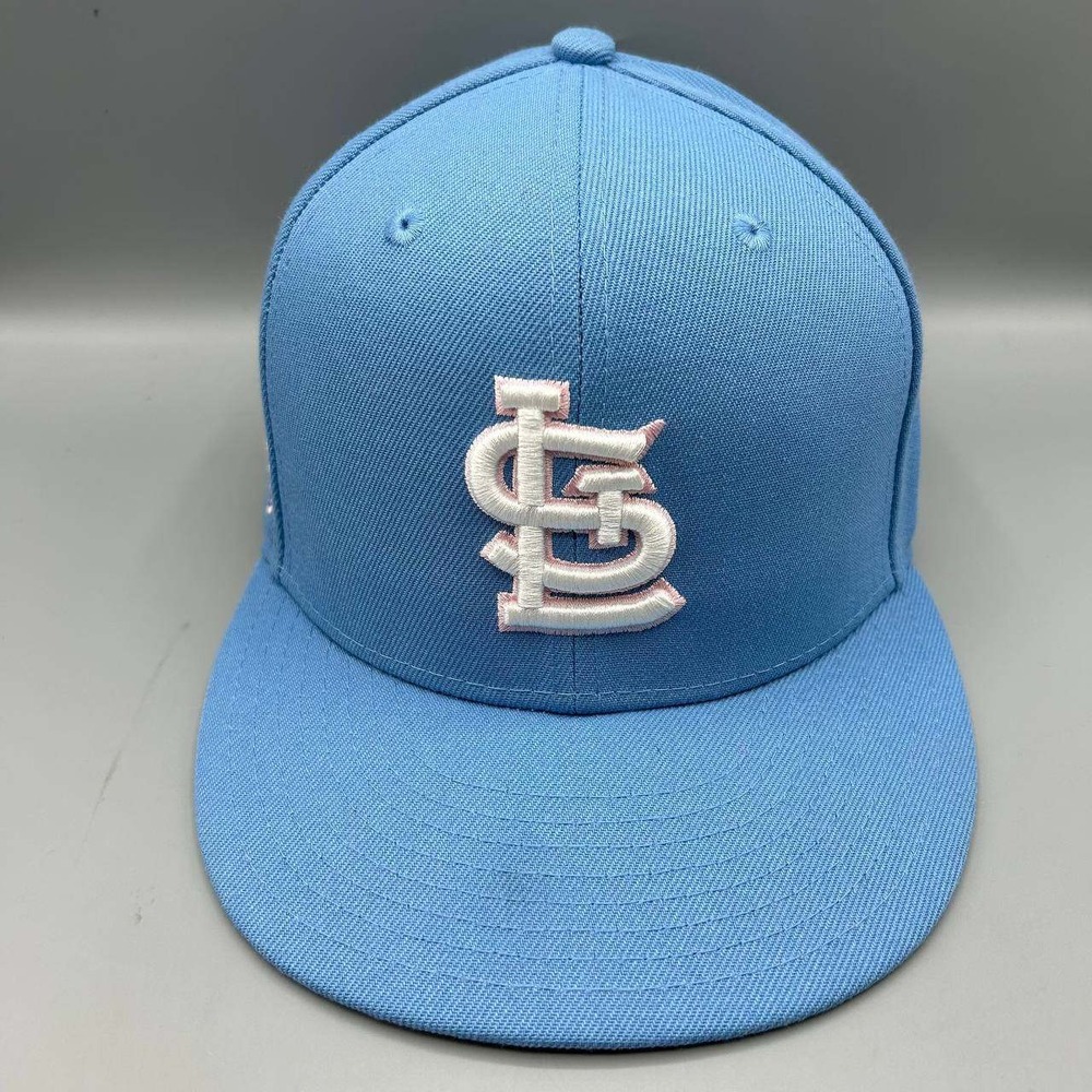 St. Louis Cardinals MLB Hat Men 7 1/4 Blue Pink 59Fifty New Era Fitted Cap